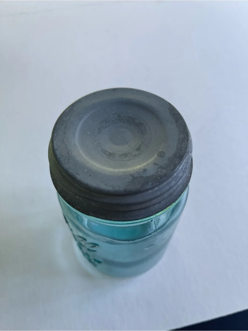 Antique Mason Aqua Glass Storage Jar with Lid